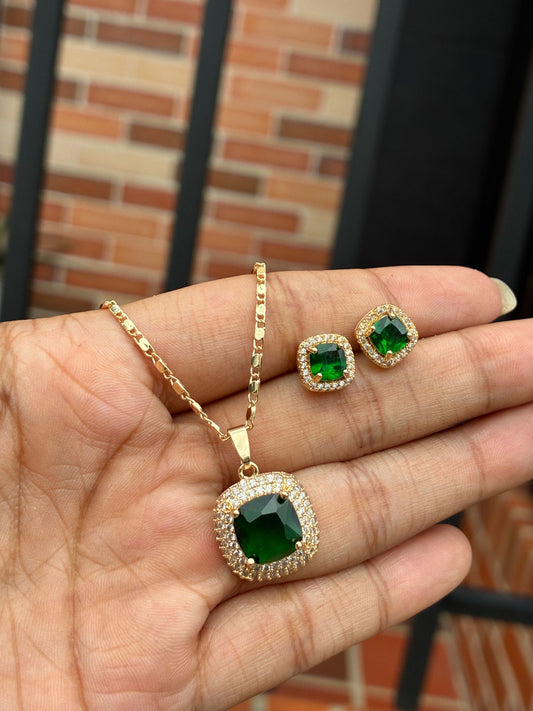 set verde cadena + arete