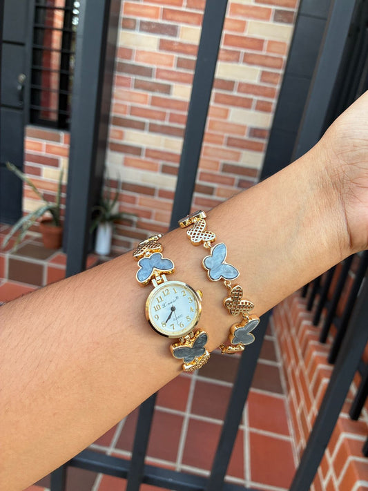 Reloj covergold con mariposas nacaradas negro