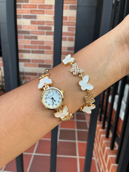 Reloj covergold con mariposas nacaradas